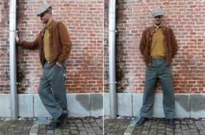 pantaloni vintage uomo Rough Spirit of St. Louis - truck driver and hauler trousers - robusto e confortevole, taglio a gamba larga come in America negli anni '40, dettagli sartoriali fatti a mano, colore verde militare fatto completamente da artigiani italiani