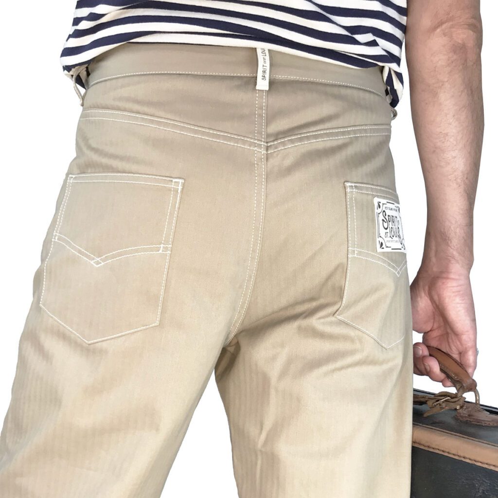 Cinquetasche in cotone giapponese colore kaki - dettaglio