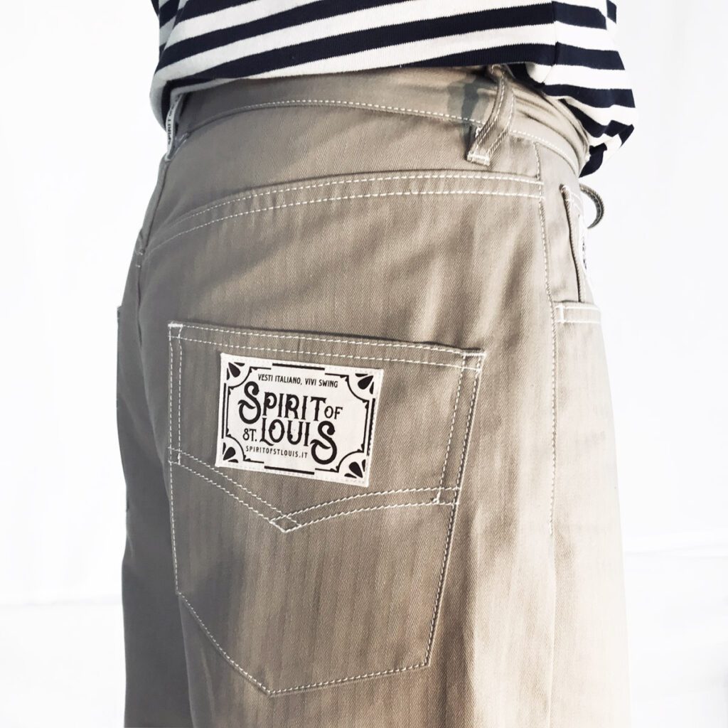 Cinquetasche in cotone giapponese colore kaki - dettaglio