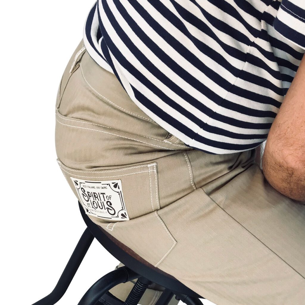 Cinquetasche in cotone giapponese colore kaki - dettaglio