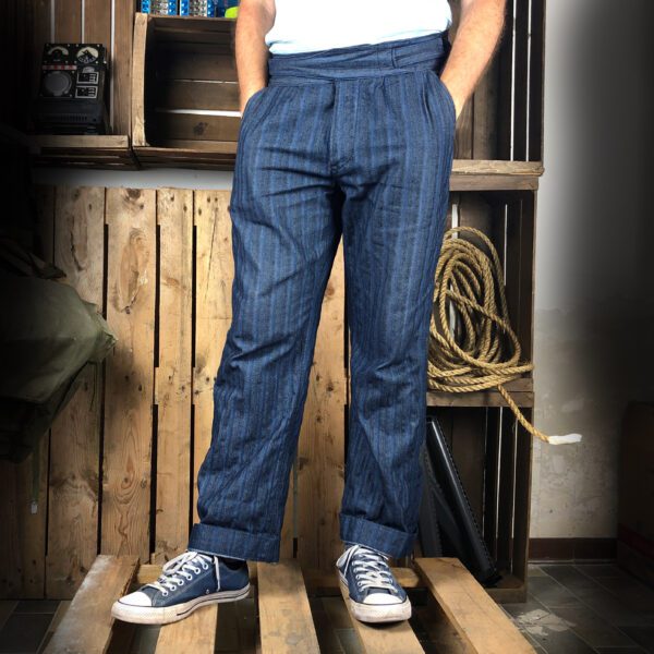 Lindy Hop misto lino blu pantalone gurkha con cinturini in vita, stile anni 40, by Spirit of St. Louis