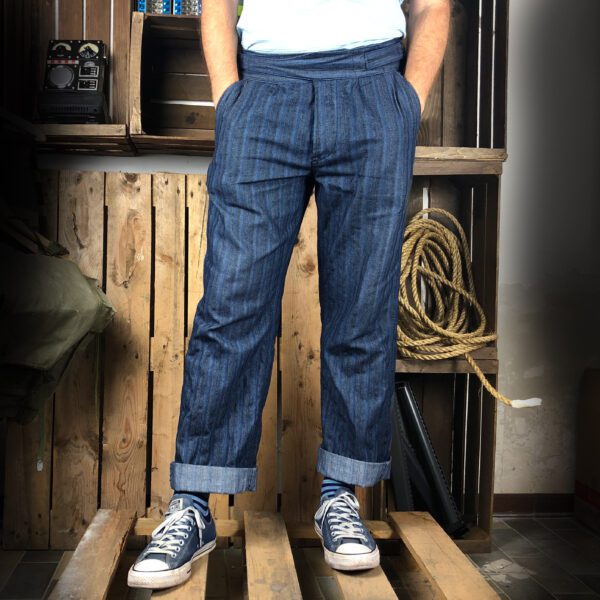 Lindy Hop misto lino blu pantalone gurkha con cinturini in vita, stile anni 40, by Spirit of St. Louis