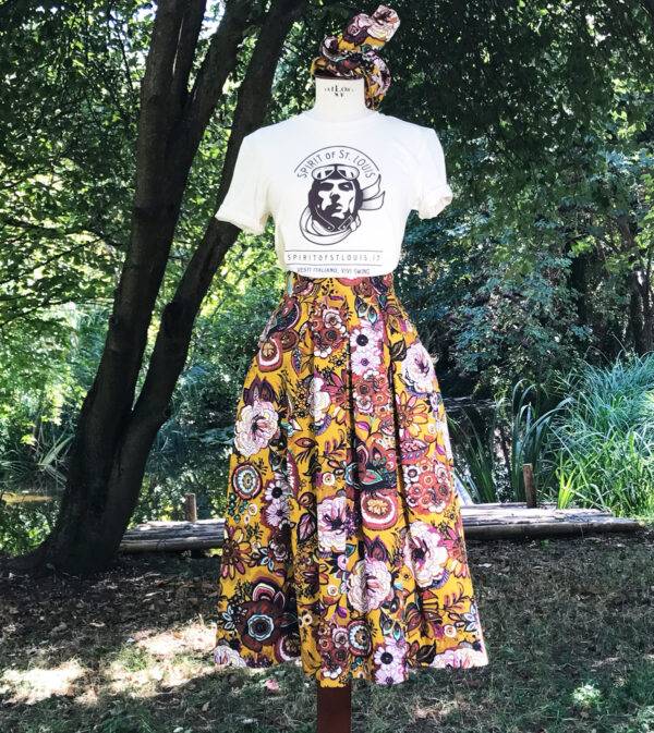 Gonna A Ruota Degli Anni 50 A Vita Alta Fantasia Bouquet Rosso - Vero Made In Italy - Spirit Of - Foto 5