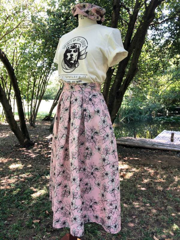 Gonna stile anni 40 con tasche sui fianchi in seta rosa - design by Spirit of St. Louis