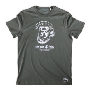 T-shirt unisex in cotone organico verde kaki con stampa bianca logo Spirit of St. Louis