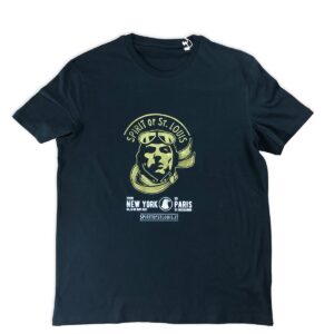 T-shirt unisex nera in cotone organico stampata a mano color oro Spirit of St. Louis