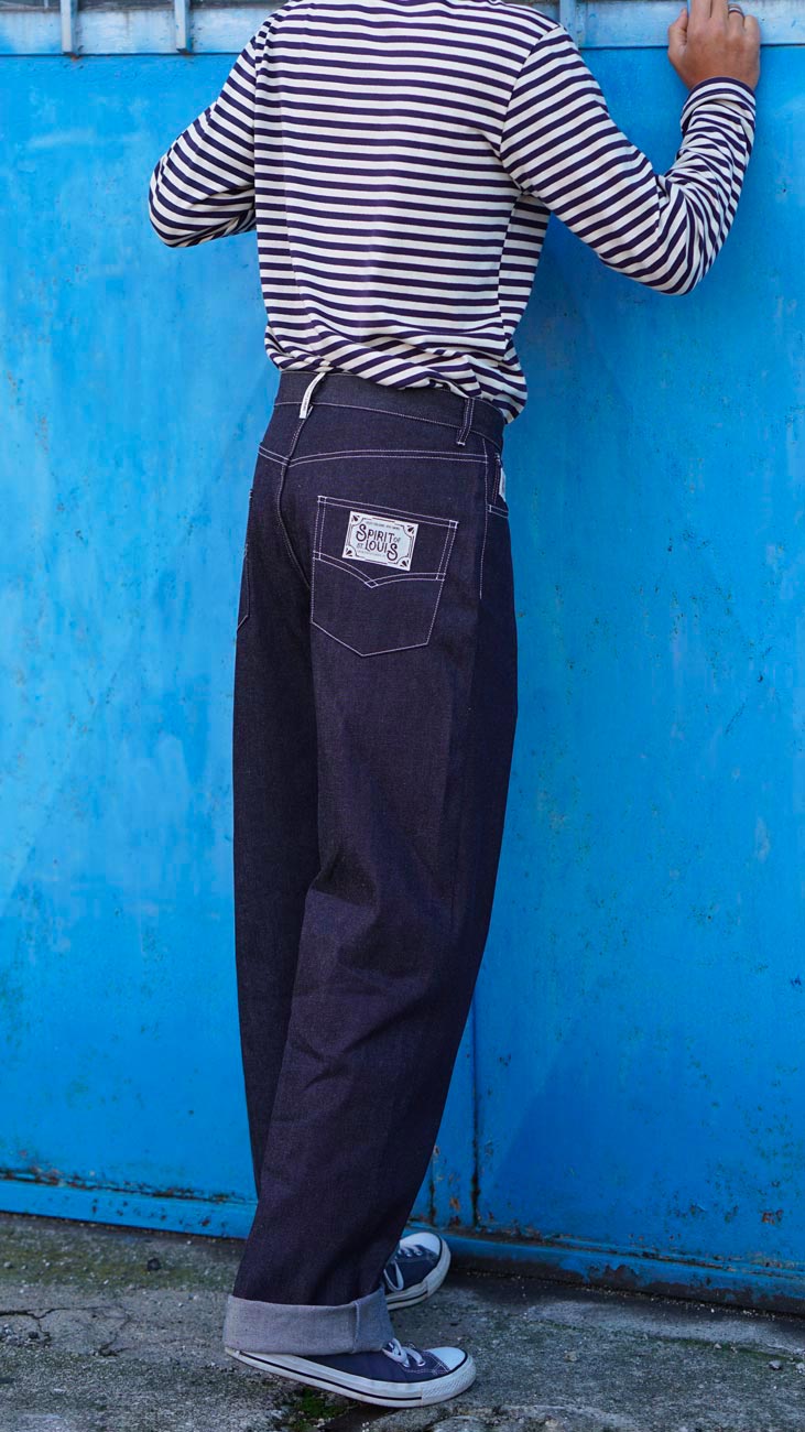 Blue jeans cinque tasche vintage in denim giapponese 16 once stile anni ’50 fatto a mano by Spirit of St. Louis