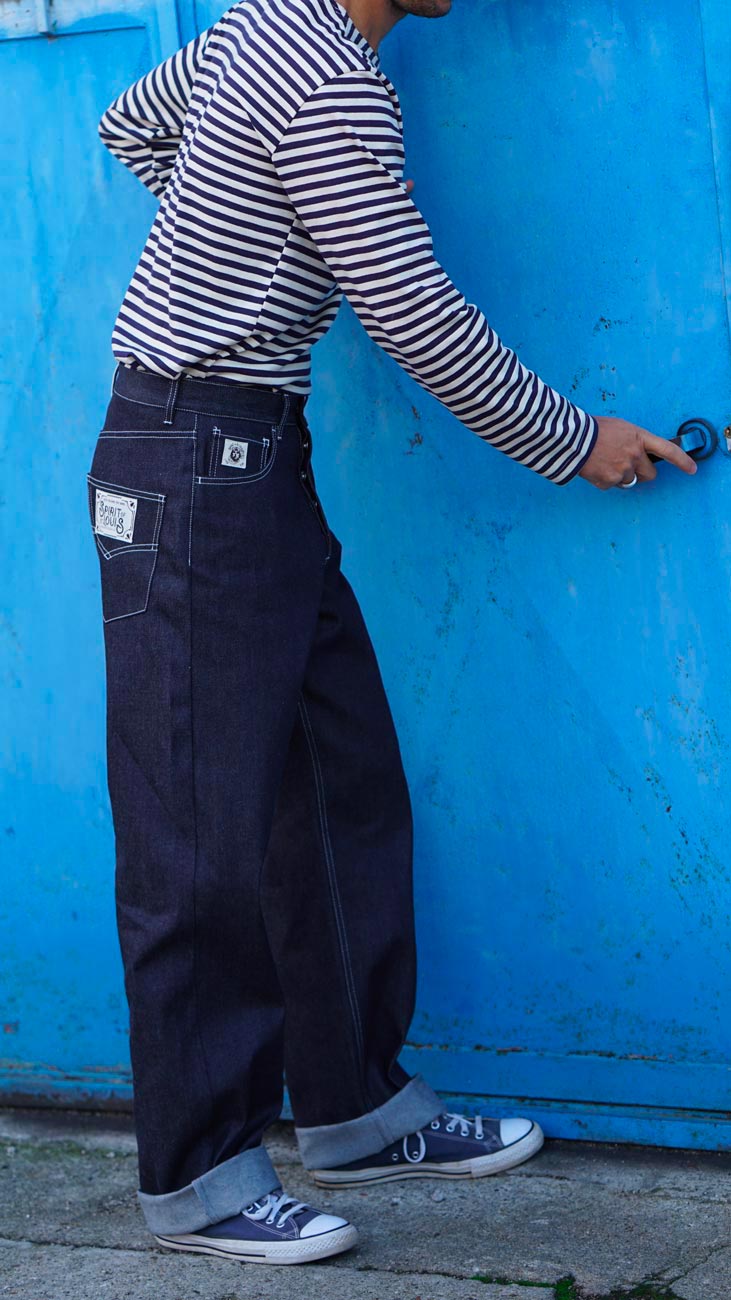 Blue jeans cinque tasche vintage in denim giapponese 16 once stile anni ’50 fatto a mano by Spirit of St. Louis